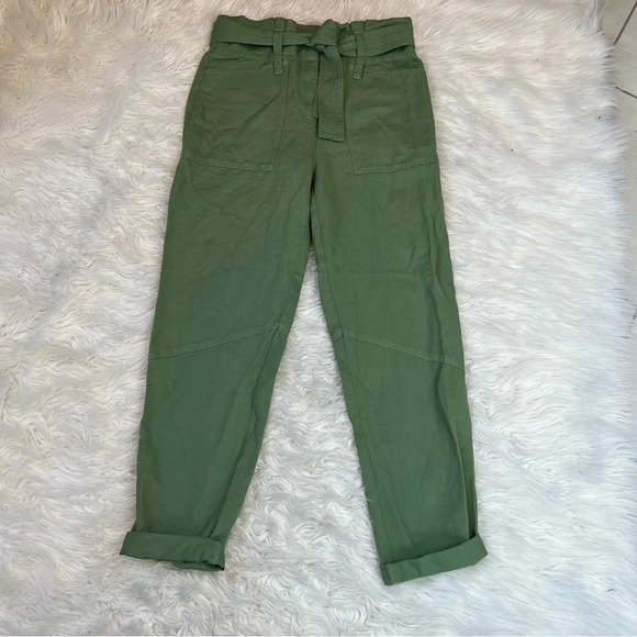 NWOT A.L.C. Cobin Paperbag Waist High Rise Belted Pants Fern Green Twill Women 8 - Picture 2 of 12